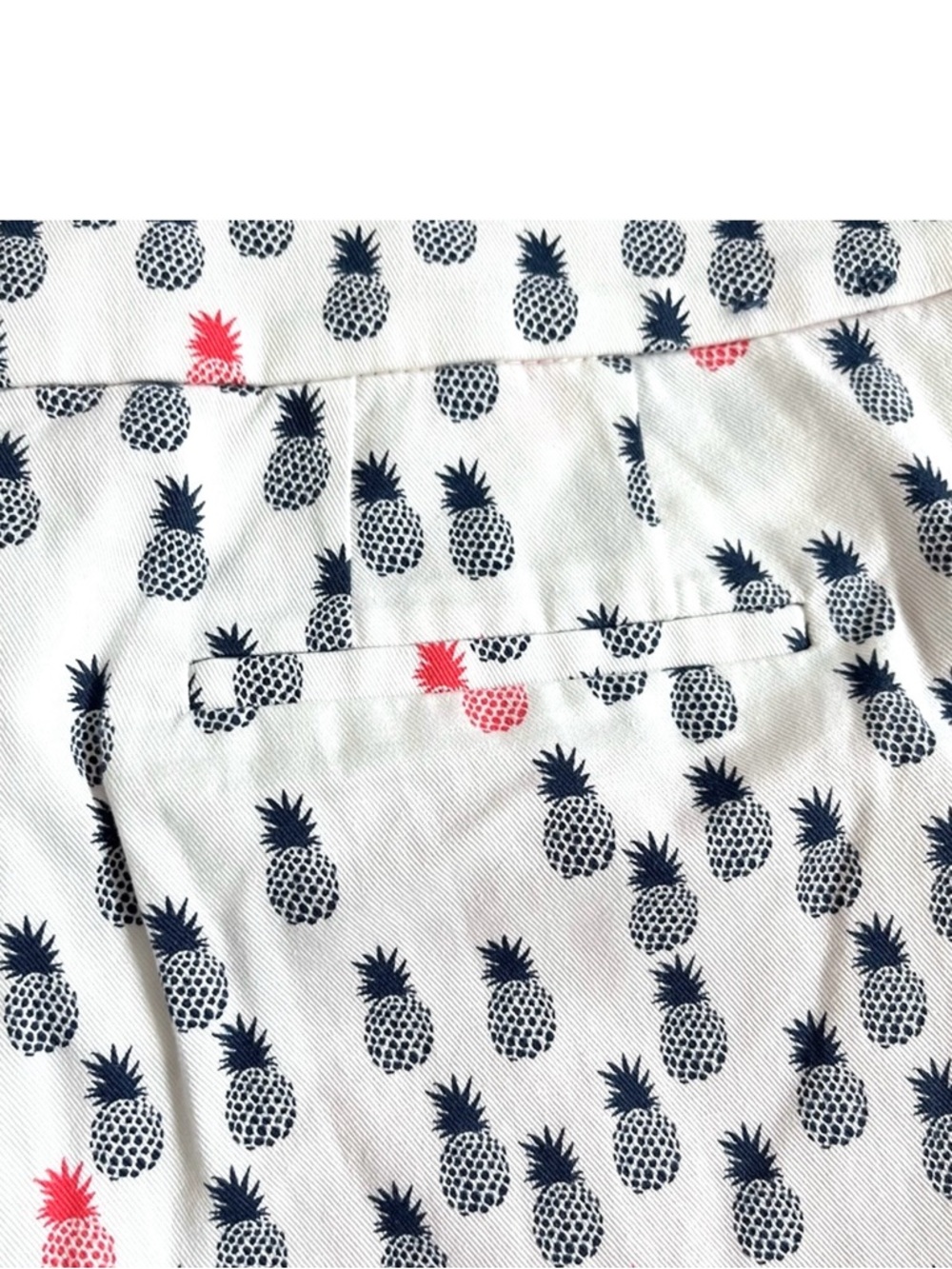 J. Crew Womens Chino White with Navy Blue & Coral Pineapple Print Shorts Size 12 - Picture 7 of 11